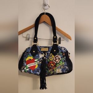 Ed Hardy Multicolor Embroidered Shoulder Bag